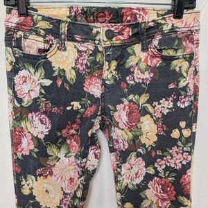 Y2K Black & Multi Color Floral Pattern Low Rise Skinny Jeans